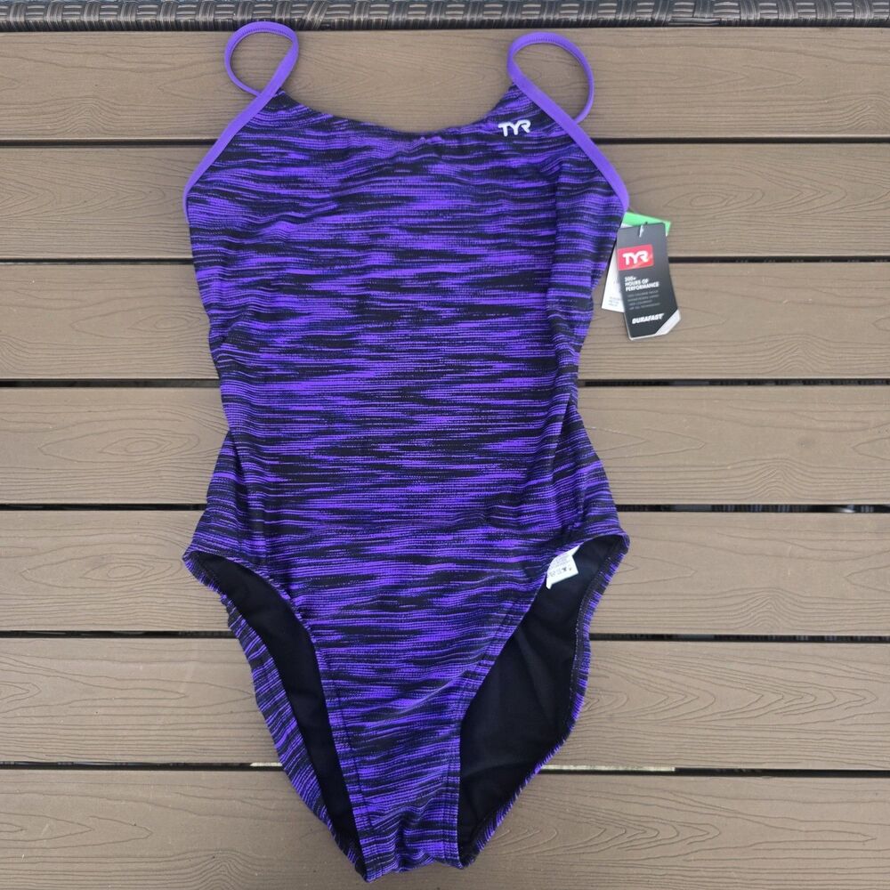 TYR Womens Durafast Elite Purple Fizzy Cutoutfit 1 Piece Swimsuit SZ 36 New